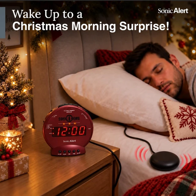 Alt view image 3 of 7 - Sonic Alert Sonic Bomb Dual Alarm Clock with Bed Shaker, Red Vibrating Alarm Clock Heavy Sleepers, Battery Backup | Wake with a Shake