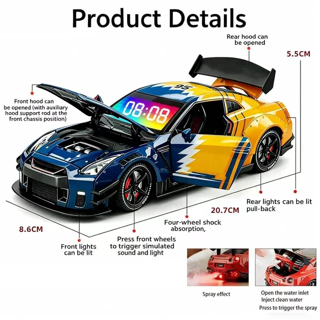 Alt view image 5 of 7 - NZGZJYN Car Alarm Clock with Realistic Engine Effects Car Alarm Clock with Clear 3-in-1 Digital Led Display Screen, Sports Car Ornament, Interior Decoration and Car Enthusiasts (Red)