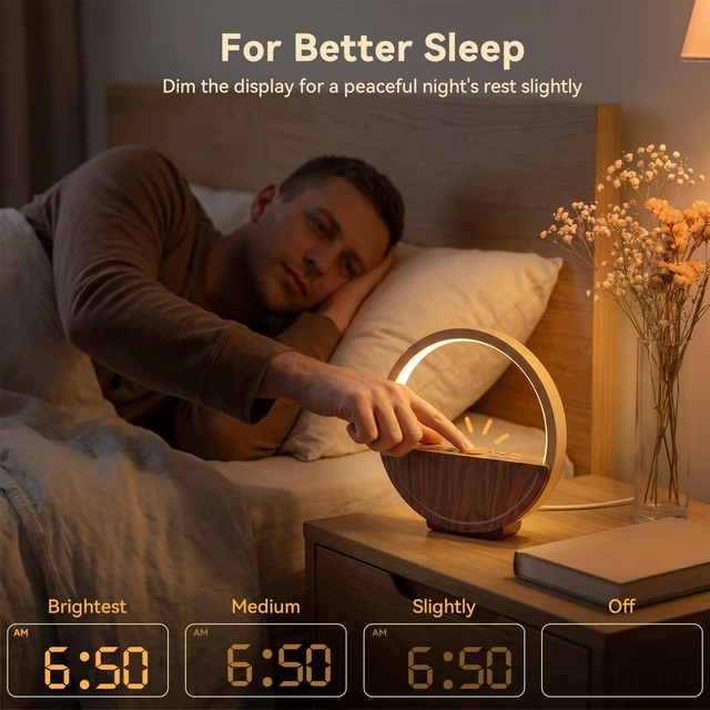 Alt view image 6 of 7 - Vivilumens Sunrise Alarm Clock with Sound Machine & Night Light | 20 Soothing Sounds with 30/60/90Min Sleep Timer, 3 Level Touch Bedroom Nightlight, Dual Alarms for Heavy Sleepers with Snooze