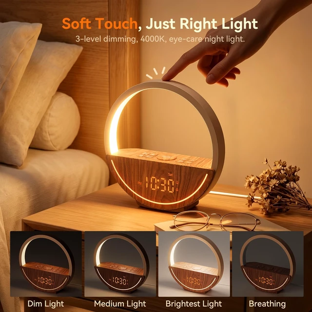 Alt view image 7 of 7 - Vivilumens Sunrise Alarm Clock with Sound Machine & Night Light | 20 Soothing Sounds with 30/60/90Min Sleep Timer, 3 Level Touch Bedroom Nightlight, Dual Alarms for Heavy Sleepers with Snooze