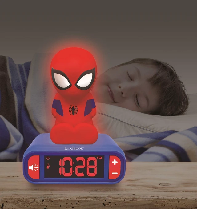 Alt view image 6 of 7 - LEXiBOOK, Spider-Man Nightlight Alarm Clock, RL800SP | Sounds & Melodies, LCD Backlit screen, Luminous, Snooze, Blue