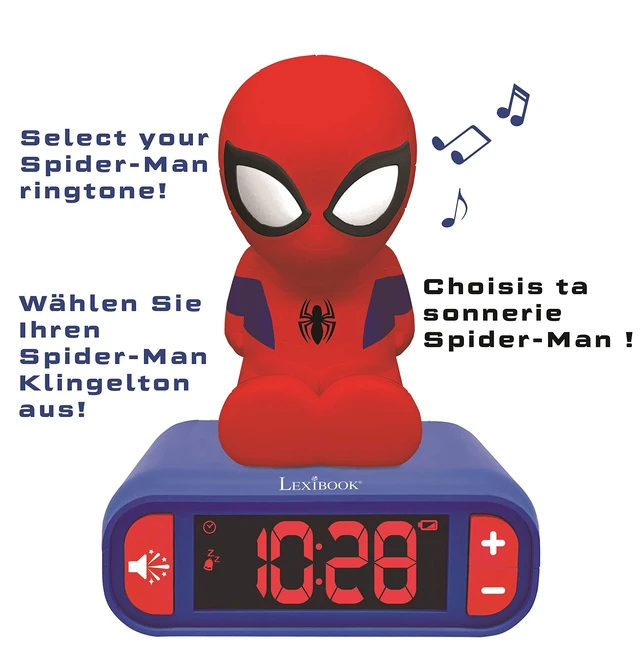 Alt view image 4 of 7 - LEXiBOOK, Spider-Man Nightlight Alarm Clock, RL800SP | Sounds & Melodies, LCD Backlit screen, Luminous, Snooze, Blue