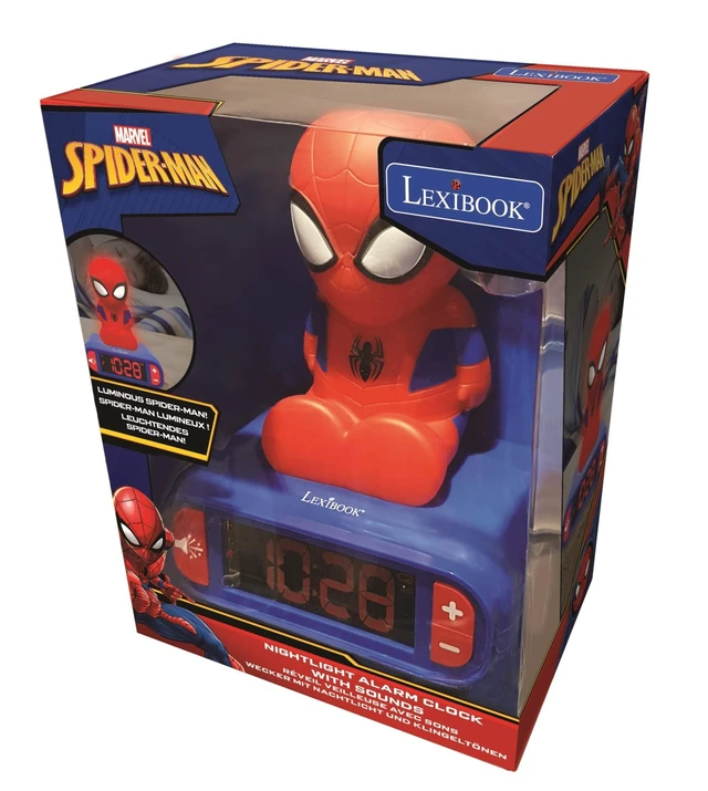 Alt view image 5 of 7 - LEXiBOOK, Spider-Man Nightlight Alarm Clock, RL800SP | Sounds & Melodies, LCD Backlit screen, Luminous, Snooze, Blue