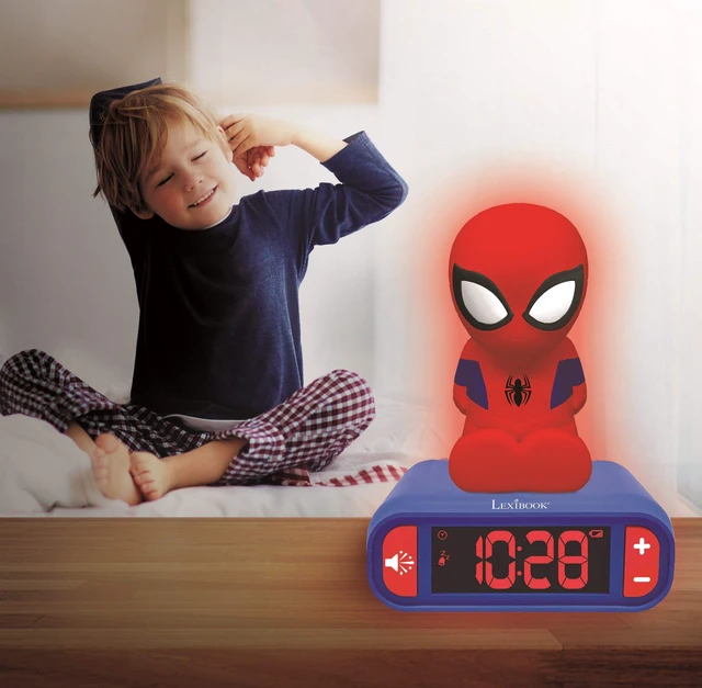Alt view image 7 of 7 - LEXiBOOK, Spider-Man Nightlight Alarm Clock, RL800SP | Sounds & Melodies, LCD Backlit screen, Luminous, Snooze, Blue