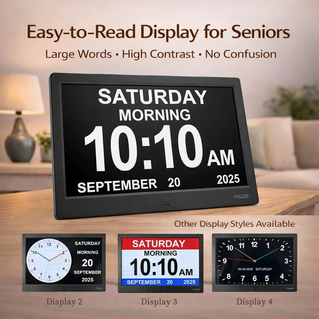 Alt view image 2 of 4 - 11.5" Digital Dementia Clock for Seniors with 10" Large Display | Clock with Day Date Time for Elderly - 20 Preset Reminders for Alzheimer's & Memory Loss, Adjustable Brightness, DST