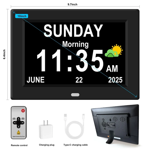 Alt view image 2 of 7 - 10'' Dementia Digital Clock for Seniors Elderly Large Display Alarm Clock Date Day of Week Electric 12 Alarms 4 Colors Desk Calendar Clocks for Memory Loss Alzheimers Clock Auto DST/Dimmer