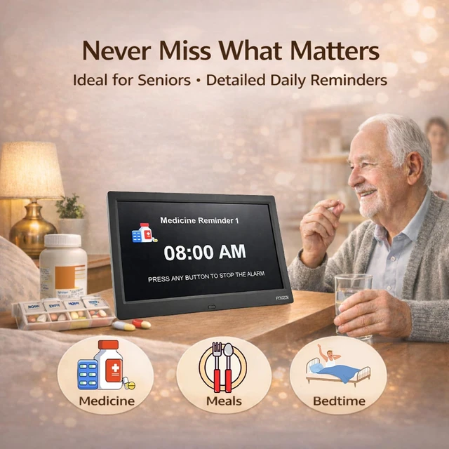 Alt view image 3 of 4 - 11.5" Digital Dementia Clock for Seniors with 10" Large Display | Clock with Day Date Time for Elderly - 20 Preset Reminders for Alzheimer's & Memory Loss, Adjustable Brightness, DST