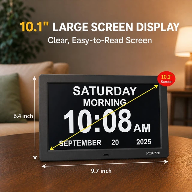 Alt view image 4 of 4 - 11.5" Digital Dementia Clock for Seniors with 10" Large Display | Clock with Day Date Time for Elderly - 20 Preset Reminders for Alzheimer's & Memory Loss, Adjustable Brightness, DST