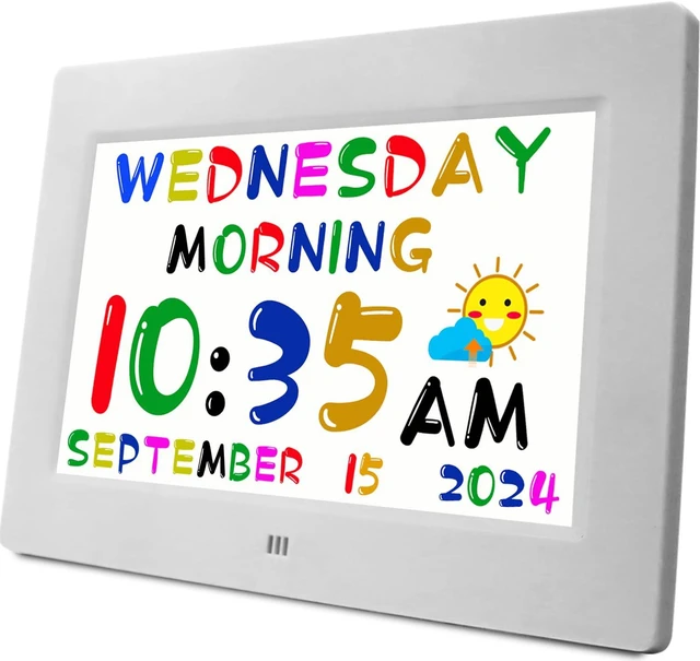Main image of MASSII Digital Teaching Clock Talking Time, 24 Alarms Custom Reminders, Checklist to-Do List, Auto DST & Calendar Display, Sleep Trainer, Easy to Use for Kids Birthday Gift- White with Remote
