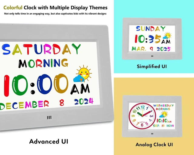 Alt view image 3 of 6 - MASSII Digital Teaching Clock Talking Time, 24 Alarms Custom Reminders, Checklist to-Do List, Auto DST & Calendar Display, Sleep Trainer, Easy to Use for Kids Birthday Gift- White with Remote