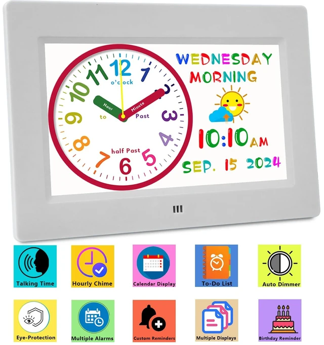 Alt view image 4 of 6 - MASSII Digital Teaching Clock Talking Time, 24 Alarms Custom Reminders, Checklist to-Do List, Auto DST & Calendar Display, Sleep Trainer, Easy to Use for Kids Birthday Gift- White with Remote