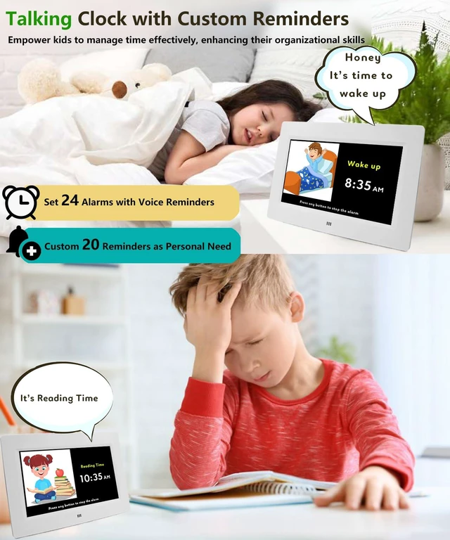 Alt view image 6 of 6 - MASSII Digital Teaching Clock Talking Time, 24 Alarms Custom Reminders, Checklist to-Do List, Auto DST & Calendar Display, Sleep Trainer, Easy to Use for Kids Birthday Gift- White with Remote