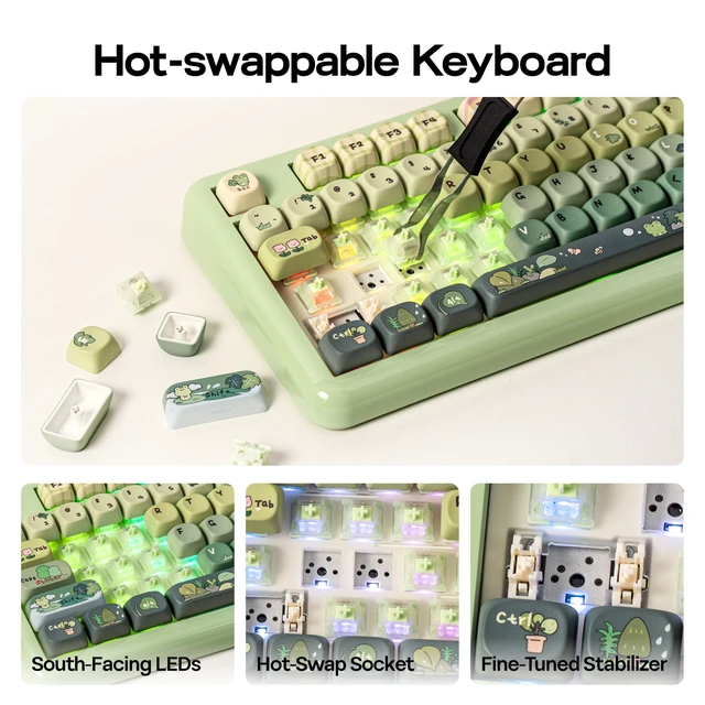 Alt view image 5 of 7 - KiiBoom Phantom98 Lite 96% Wireless Mechanical Gaming Keyboard, VIA Custom | Creamy Keyboard with Gasket, 8000mAh Battery, Hot Swap, RGB Backlits, NKRO for Win/Mac (Green, Mossy Silent Switch)