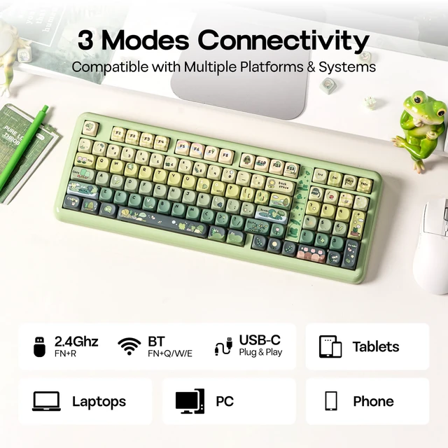 Alt view image 6 of 7 - KiiBoom Phantom98 Lite 96% Wireless Mechanical Gaming Keyboard, VIA Custom | Creamy Keyboard with Gasket, 8000mAh Battery, Hot Swap, RGB Backlits, NKRO for Win/Mac (Green, Mossy Silent Switch)