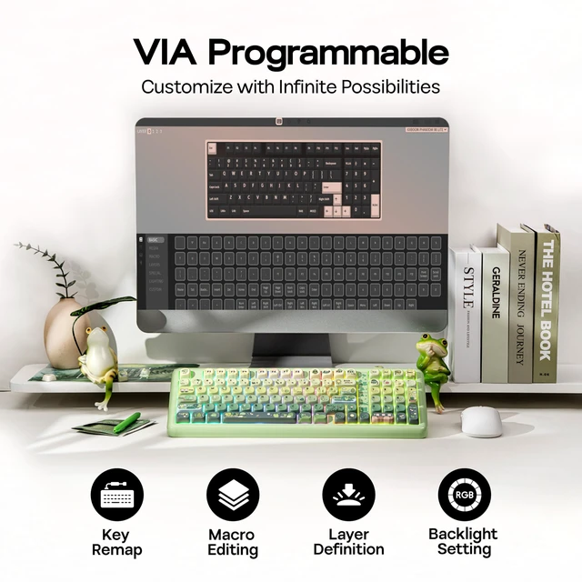 Alt view image 7 of 7 - KiiBoom Phantom98 Lite 96% Wireless Mechanical Gaming Keyboard, VIA Custom | Creamy Keyboard with Gasket, 8000mAh Battery, Hot Swap, RGB Backlits, NKRO for Win/Mac (Green, Mossy Silent Switch)