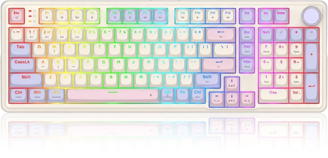 Alt view image 4 of 7 - K768 PRO Wireless 100-Key Gasket Gaming Keyboard, Knob + 8000mAh | Multi-Function Control Wheel, 0-Delay Tri-Mode, Cushioned 5-Layer Noise Dampening for Creamy Thocky Sound, Practical 95% Size