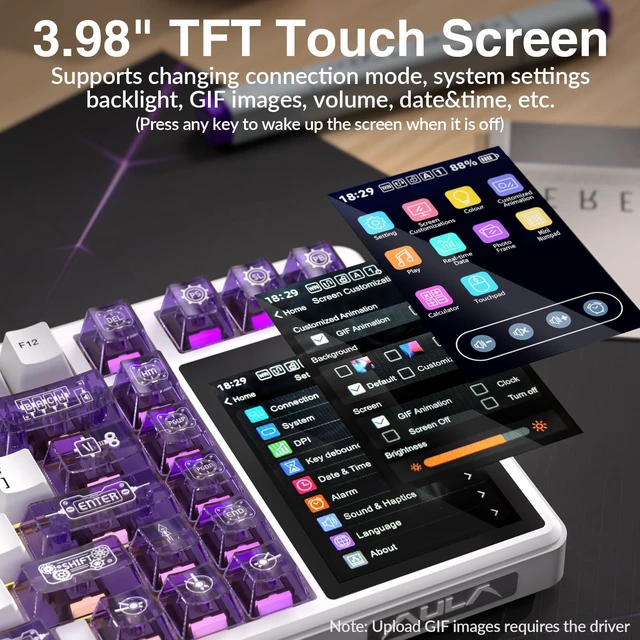 Alt view image 3 of 7 - Aula L99 Wireless Mechanical Gaming Creamy Keyboard with Smart Touch Screen | Tri-Mode Hot Swappable Custom Keyboard,RGB Backlit,PBT Keycap,Gasket Mount Creamy Sounding Keyboards for Office PC,84 Keys