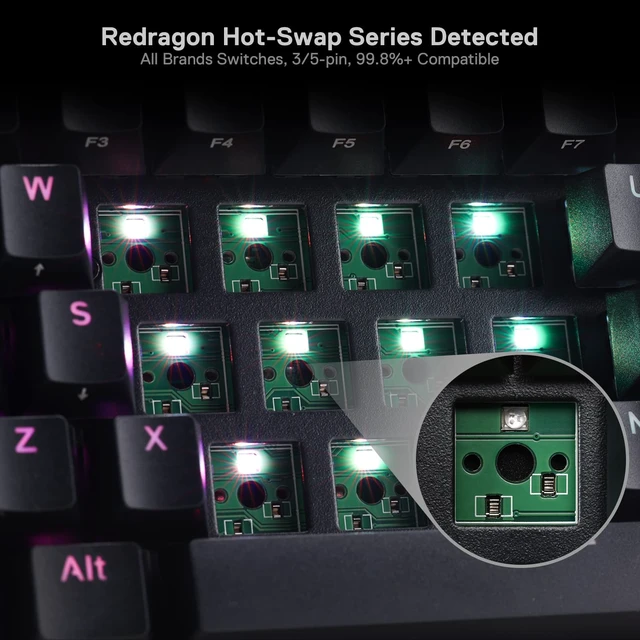 Alt view image 3 of 7 - Redragon K530 Pro Draconic 60% Wireless RGB Mechanical Keyboard, BT/2.4Ghz/Wired 3-Mode 61 Keys Compact Gaming Keyboard w/Hot-Swap Socket, Free-Mod Plate Mounted PCB & Tactile Brown Switch