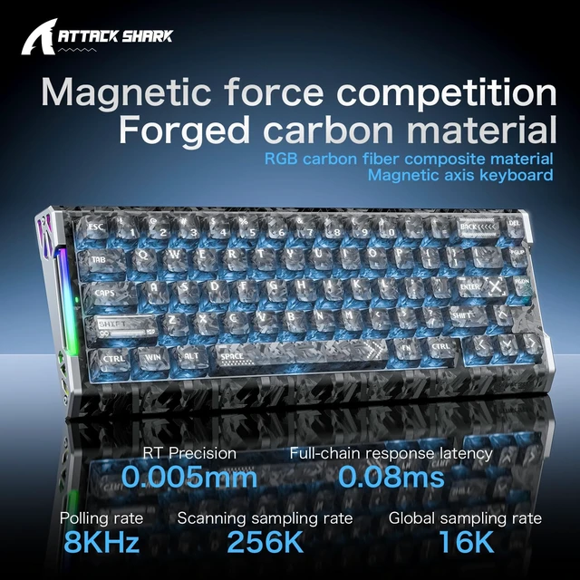Alt view image 3 of 7 - ATTACK SHARK R68 HE Wired RT 8K RGB TKL Mechanical Gaming Keyboard, Ink | 0.005mm Accuracy,0.08ms Latency,256K Scan,Hall Effect Magnetic Switch,Web Driver,Carbon Fiber CNC Aluminum Alloy for PC/Mac