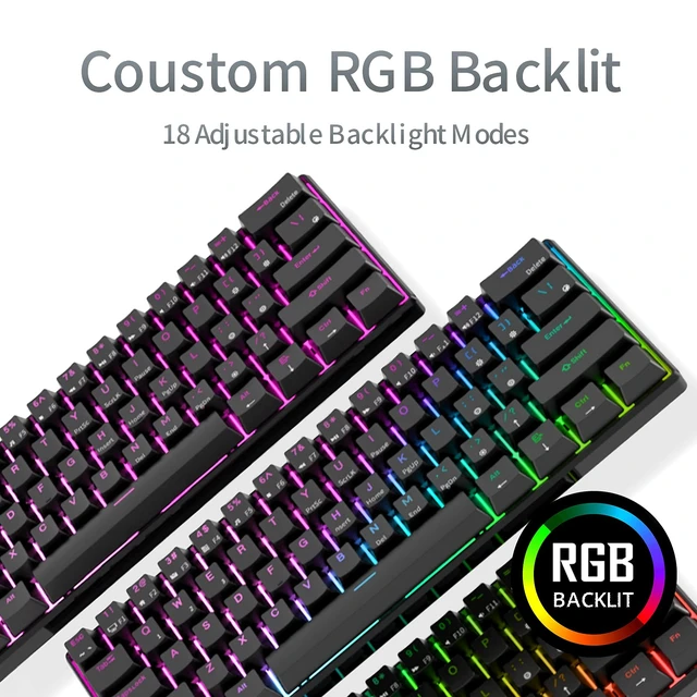Alt view image 5 of 7 - RK ROYAL KLUDGE RK61 Wireless Mechanical Keyboard, 60% Percent RGB, Black | 60% RGB Gaming Keyboard with Bluetooth/2.4GHz/Wired, Hot Swappable 61 Keys Ultra-Compact for Win/Mac/PC, Linear Red Switch