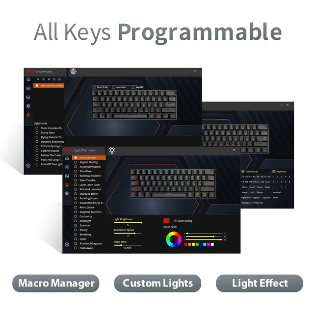 Alt view image 7 of 7 - RK ROYAL KLUDGE RK61 Wireless Mechanical Keyboard, 60% Percent RGB, Black | 60% RGB Gaming Keyboard with Bluetooth/2.4GHz/Wired, Hot Swappable 61 Keys Ultra-Compact for Win/Mac/PC, Linear Red Switch