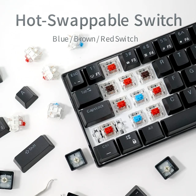 Alt view image 6 of 7 - RK ROYAL KLUDGE RK61 Wireless Mechanical Keyboard, 60% Percent RGB, Black | 60% RGB Gaming Keyboard with Bluetooth/2.4GHz/Wired, Hot Swappable 61 Keys Ultra-Compact for Win/Mac/PC, Linear Red Switch