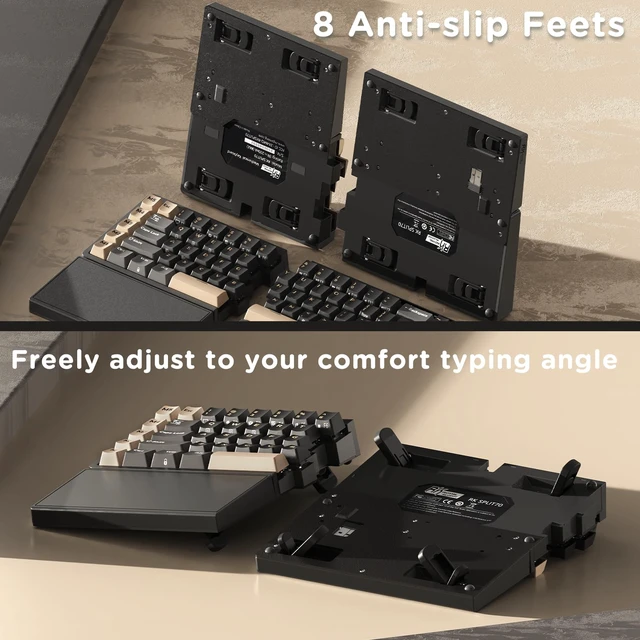 Alt view image 4 of 7 - RK ROYAL KLUDGE S70 Ergonomic Split Keyboard, Linear Creamy Switch Black | Wireless RGB Mechanical Keyboard with Bluetooth/2.4G/Wired, 75% Hot Swappable Gaming w/Fixed Wrist Rest, PBT Keycaps, Win/Mac