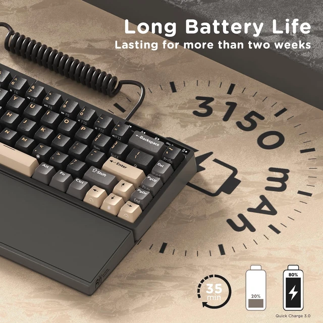 Alt view image 6 of 7 - RK ROYAL KLUDGE S70 Ergonomic Split Keyboard, Linear Creamy Switch Black | Wireless RGB Mechanical Keyboard with Bluetooth/2.4G/Wired, 75% Hot Swappable Gaming w/Fixed Wrist Rest, PBT Keycaps, Win/Mac