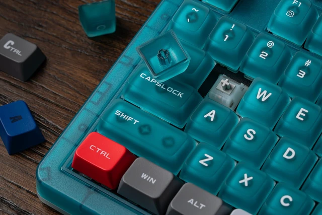 Alt view image 3 of 7 - 8Bitdo Retro 87 Mechanical Keyboard for Windows PC & Android, Clear Blue | Hot-Swappable PCB, Triple-Mode Connectivity, Dual Super Buttons, Cloud Gray Linear Switches, Premium Keycaps