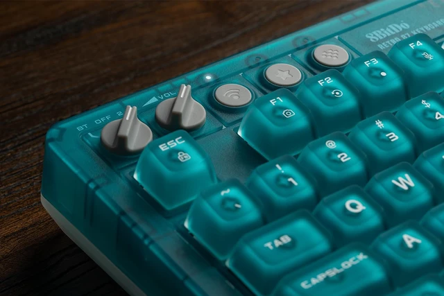 Alt view image 5 of 7 - 8Bitdo Retro 87 Mechanical Keyboard for Windows PC & Android, Clear Blue | Hot-Swappable PCB, Triple-Mode Connectivity, Dual Super Buttons, Cloud Gray Linear Switches, Premium Keycaps