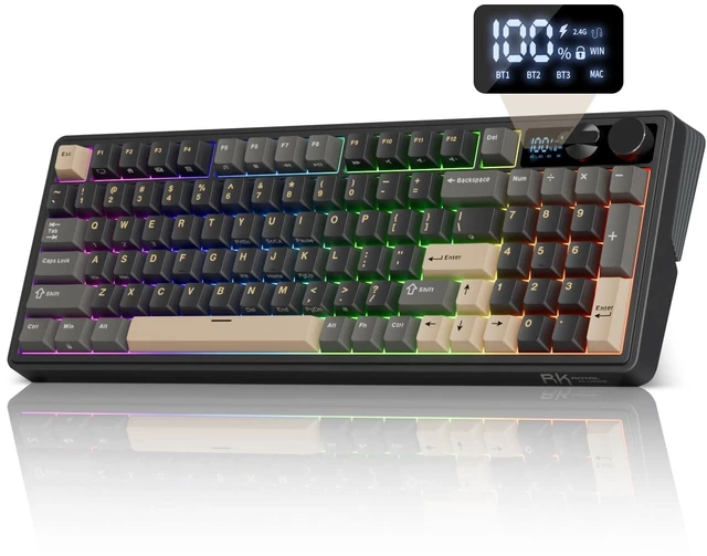 Main image of ROYAL KLUDGE M100 Wireless Mechanical Keyboard with Screen & Knob, Black | Bluetooth/2.4G/USB RGB Gaming Keyboard with Number Pad, Gasket Mount PC Game Keyboards, Full Size Hot Swappable Cream Switch