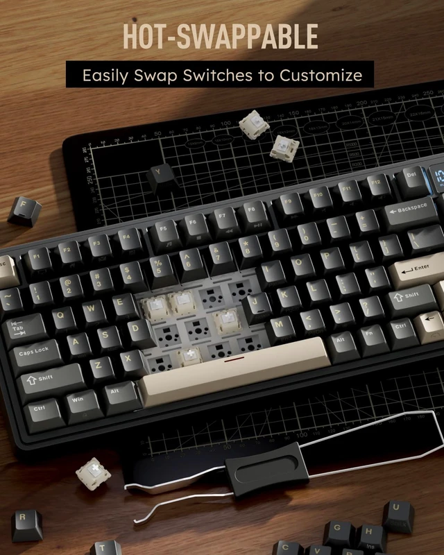 Alt view image 7 of 7 - ROYAL KLUDGE M100 Wireless Mechanical Keyboard with Screen & Knob, Black | Bluetooth/2.4G/USB RGB Gaming Keyboard with Number Pad, Gasket Mount PC Game Keyboards, Full Size Hot Swappable Cream Switch