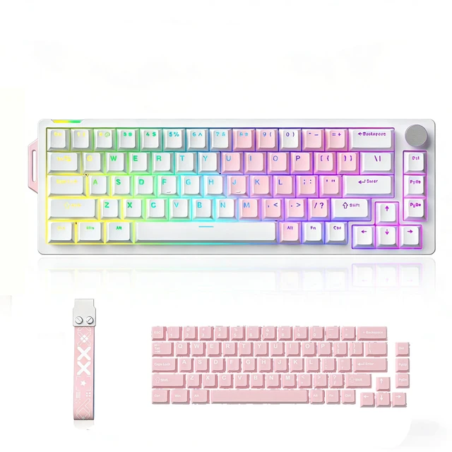 Main image of Gaozen x FURYCUBE 68% Mechanical Gaming Keyboard with RGB Backlit, Wired Keyboard Volume Knob PBT Keycaps,Pre-lubed Linear Switches, Hot-Swap Creamy Keyboard, for FPS Games(White+Pink)