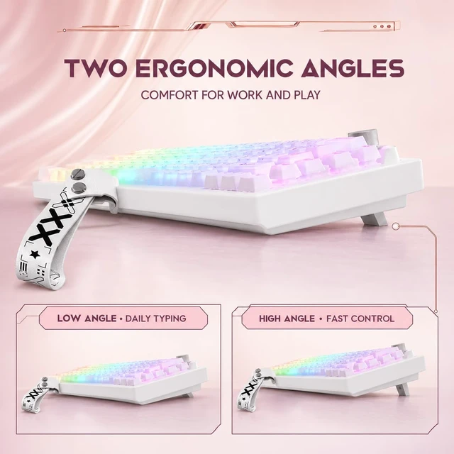 Alt view image 3 of 7 - Gaozen x FURYCUBE 68% Mechanical Gaming Keyboard with RGB Backlit, Wired Keyboard Volume Knob PBT Keycaps,Pre-lubed Linear Switches, Hot-Swap Creamy Keyboard, for FPS Games(White+Pink)