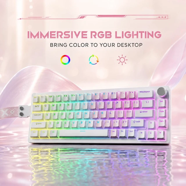 Alt view image 5 of 7 - Gaozen x FURYCUBE 68% Mechanical Gaming Keyboard with RGB Backlit, Wired Keyboard Volume Knob PBT Keycaps,Pre-lubed Linear Switches, Hot-Swap Creamy Keyboard, for FPS Games(White+Pink)