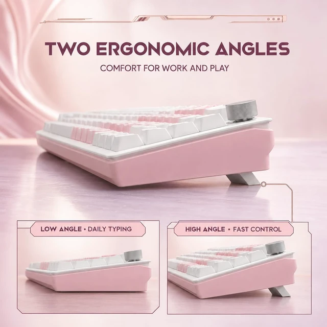Alt view image 7 of 7 - Gaozen x FURYCUBE 68% Mechanical Gaming Keyboard with RGB Backlit, Wired Keyboard Volume Knob PBT Keycaps,Pre-lubed Linear Switches, Hot-Swap Creamy Keyboard, for FPS Games(White+Pink)