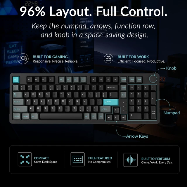 Alt view image 2 of 7 - Keychron J3 HE Wireless Hall Effect Magnetic Switch Keyboard, 96% Layout with Numpad & Knob, Rapid Trigger, 1000Hz Polling Rate, Web-Customizable RGB for Mac, Windows & Linux