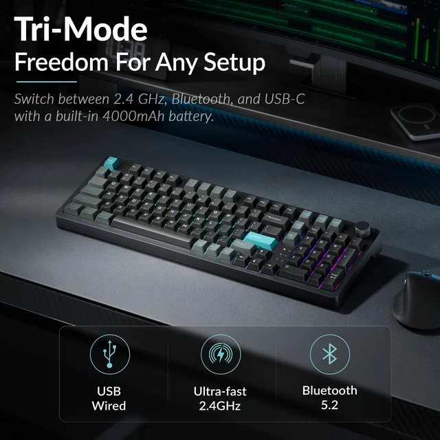 Alt view image 4 of 7 - Keychron J3 HE Wireless Hall Effect Magnetic Switch Keyboard, 96% Layout with Numpad & Knob, Rapid Trigger, 1000Hz Polling Rate, Web-Customizable RGB for Mac, Windows & Linux