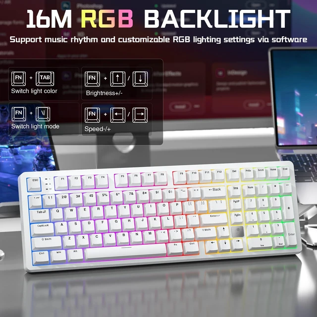 Alt view image 4 of 7 - LEOBOG HI98C Pro Wireless Mechanical Gaming Aluminum Keyboard with Num Pad | Tri-Mode Wired/2.4G/BT5.0, Gasket Mount, Hot Swappable, RGB Backlit, White Custom Creamy Keyboard for PC Gaming & Office