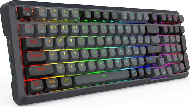 Alt view image 4 of 7 - Redragon Wireless Mechanical Gaming Keyboard - Gasket-Mounted RGB Backlit, Custom Keys, 3-Mode(Bluetooth/2.4G/USB), Hot-Swap Pre-Lubed Switches, Screen & Control Knob - Cyber Mecha Style, Plasma Arc
