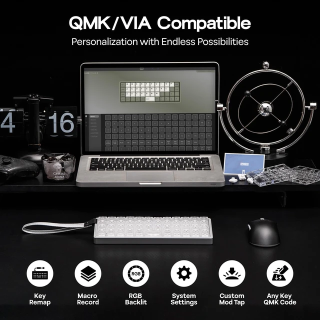 Alt view image 4 of 7 - EPOMAKER Luma40 Low Profile Mechanical Keyboard with QMK/VIA & CNC Metal | Transparent PC Keycap, Hot-Swap, Kailh Linear Switch, 2.4Ghz/BT/USB, 40% Wireless Gaming Keyboard for Mac/Win