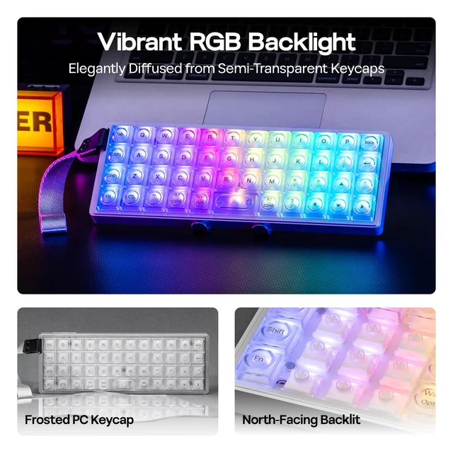 Alt view image 5 of 7 - EPOMAKER Luma40 Low Profile Mechanical Keyboard with QMK/VIA & CNC Metal | Transparent PC Keycap, Hot-Swap, Kailh Linear Switch, 2.4Ghz/BT/USB, 40% Wireless Gaming Keyboard for Mac/Win