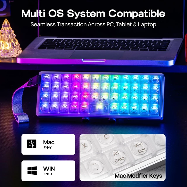 Alt view image 7 of 7 - EPOMAKER Luma40 Low Profile Mechanical Keyboard with QMK/VIA & CNC Metal | Transparent PC Keycap, Hot-Swap, Kailh Linear Switch, 2.4Ghz/BT/USB, 40% Wireless Gaming Keyboard for Mac/Win
