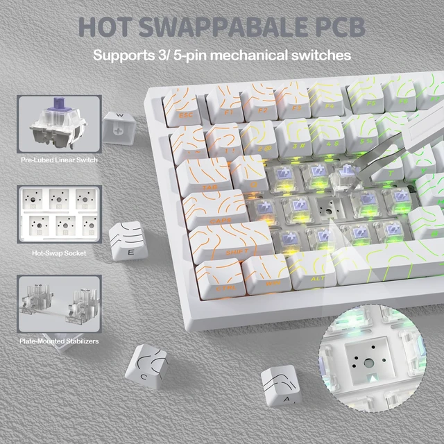 Alt view image 4 of 7 - ATTACK SHARK X820 Ultra 75% Wireless Gaming Mechanical Keyboard Hot-Swappable Gasket Mount RGB Backlit BT/2.4G/Wired Custom Keyboard with Smart TFT Display&Knob QMK Driver-White Contour&Gift Switch
