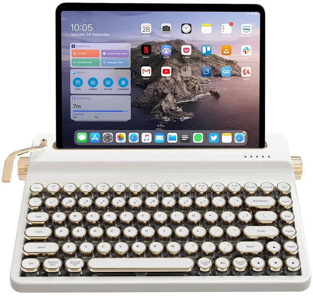 Main image of YUNZII QL75 Retro Typewriter Hot Swap RGB Keyboard (White, Onyx Switch) | With Built-in Stand,Punk Round Keycaps,QMK/VIA Programmable,RGB for Multi-Device Keyboard with 2.4GHz/Type-C/BT5.0
