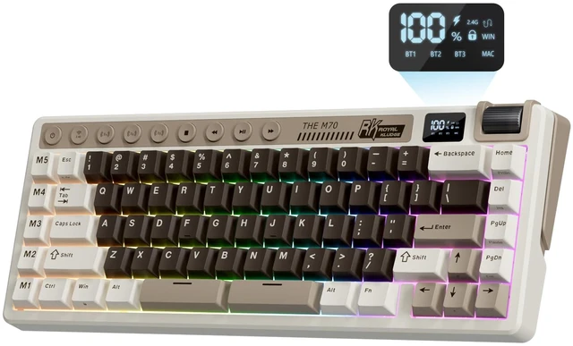 Main image of RK ROYAL KLUDGE M70 Wireless Mechanical Keyboard with Display/Macro Keys | Massive 6000mAh Creamy Gaming Keyboard w/Macro Keys/Digital Screen/Knob, Hot Swappable 75% Wireless Keyboard BT/2.4G/USB-C