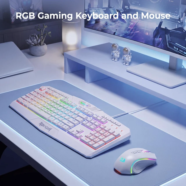 Alt view image 3 of 7 - Redragon S101M-WS Gaming Keyboard and Mouse Wireless with 3-Mode (White) | RGB Keyboard and Mouse Wireless, 5000 DPI Gaming Mouse, Supports Software Driver, 10 Independent Multimedia Keys for PC
