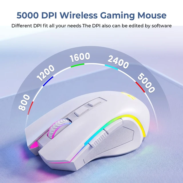 Alt view image 6 of 7 - Redragon S101M-WS Gaming Keyboard and Mouse Wireless with 3-Mode (White) | RGB Keyboard and Mouse Wireless, 5000 DPI Gaming Mouse, Supports Software Driver, 10 Independent Multimedia Keys for PC
