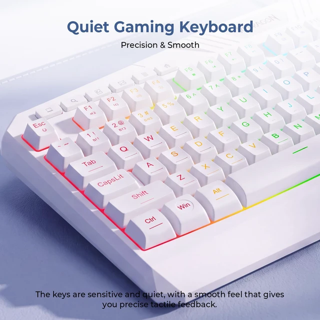 Alt view image 7 of 7 - Redragon S101M-WS Gaming Keyboard and Mouse Wireless with 3-Mode (White) | RGB Keyboard and Mouse Wireless, 5000 DPI Gaming Mouse, Supports Software Driver, 10 Independent Multimedia Keys for PC