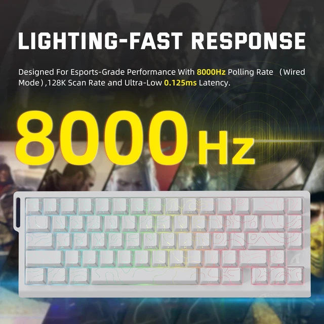 Alt view image 3 of 7 - ATTACK SHARK X68 PRO HE Wireless Rapid Trigger Gaming Keyboard with Adjustable Actuation,8K Polling Rate,Hall Effect Magnetic Switch,Hot-Swap,RGB Backlit,BT/2.4GHz/Wired,for FPS Games-White